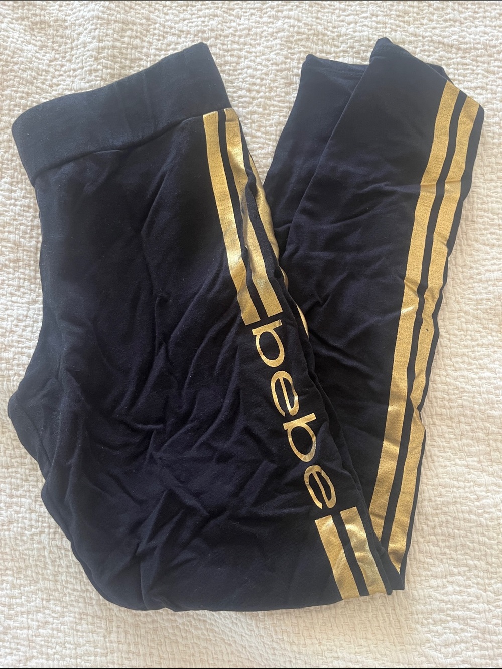 Black and Gold Women’s Leggings with Side Stripes